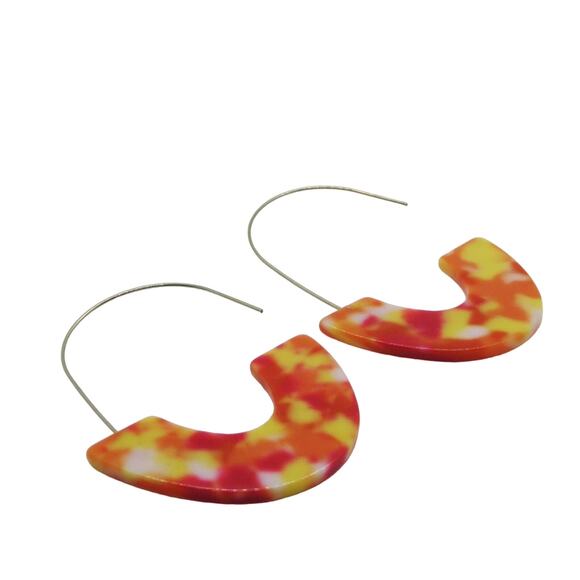 Urban Outfitters Sherbet Pink & Orange Marble Geometric Circle Earrings - Picture 2 of 4